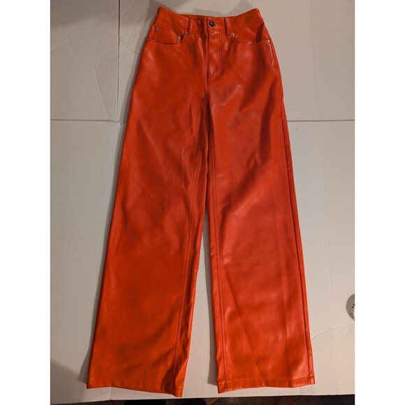 Urban Outfitters Red Pleather Pants Wide Leg 24/24 - Picture 1 of 8